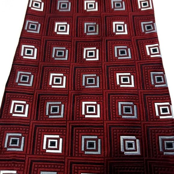 Stafford Red Geometric Woven Wide‎ Silk Tie - Picture 2 of 6